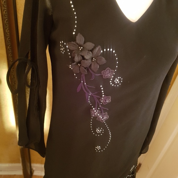 LOVE USA cute black dress chiffon sleeve 3… - Picture 6 of 8